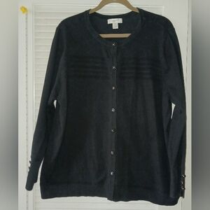Black button down sweater with long sleeves with crystal button details 2xl